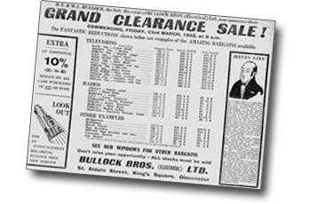A Bullock Bros advert from 1962 featuring a clearance sale